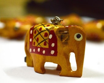 Handmade Wooden Elephant Keychain: Lucky Charm Keyring