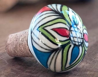 手作りの花柄陶器ワインコルク栓：職人のボトル装飾 - Etsy 日本