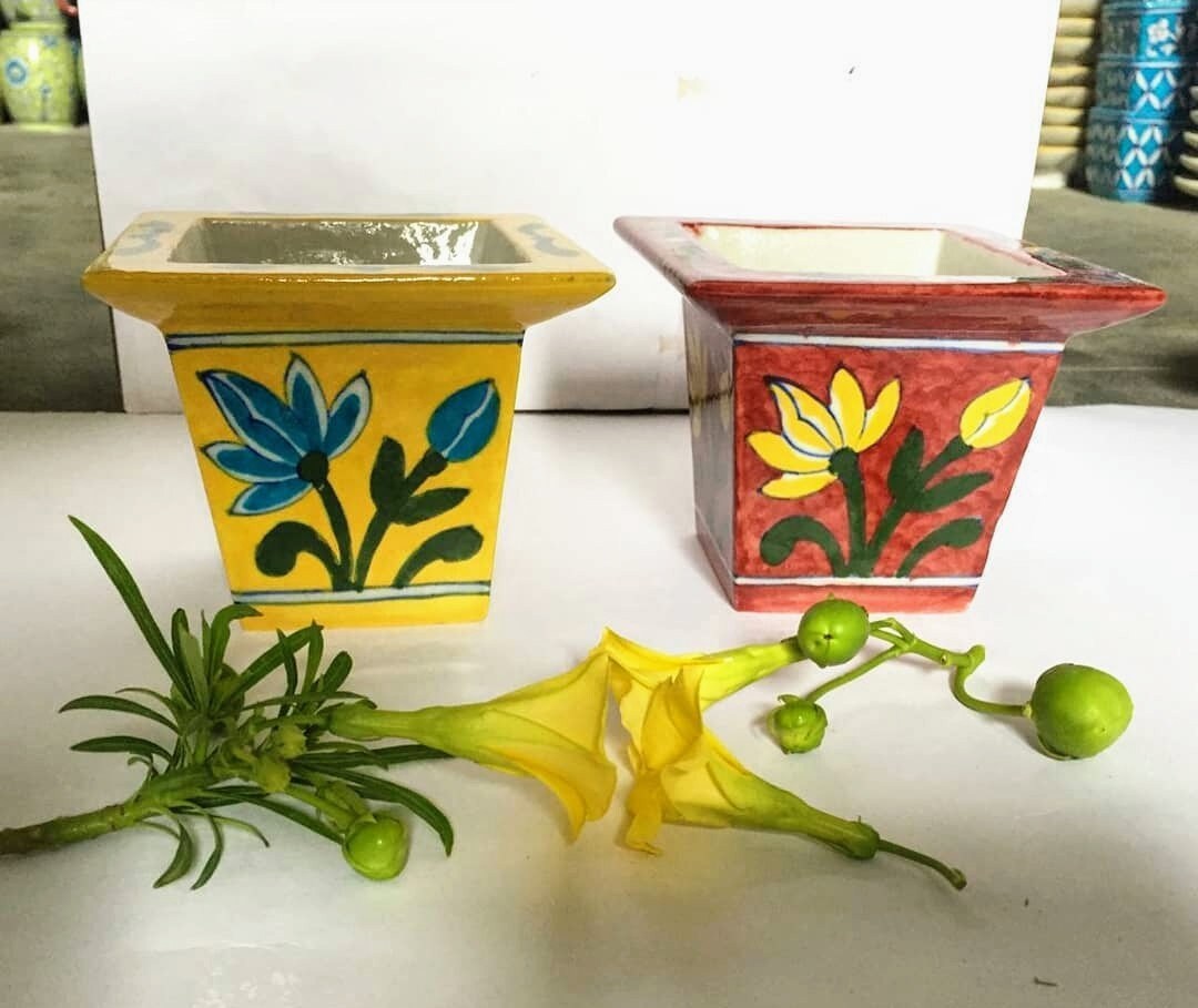 Hand Painted Table Top Planter Ceramic Planter Pottery Etsy