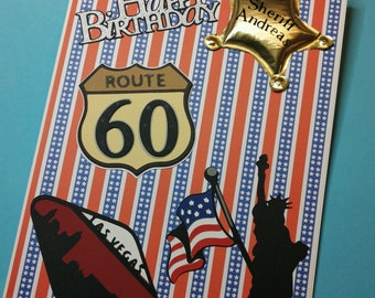 Très grande carte d'anniversaire (DIN A4) pour le 60e anniversaire « American Dream » avec le nom souhaité et l'étoile du shérif en 3D.