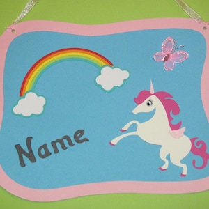 Kinderzimmer Türschild für Mädchen EINHORN mit Wunschname Bild 1