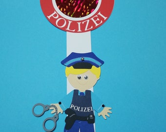 Einladungskarte Kindergeburtstag Polizeikelle mit Polizist