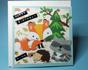 personalisierte Glückwunschkarte zum Geburtstag   " Waldtiere "