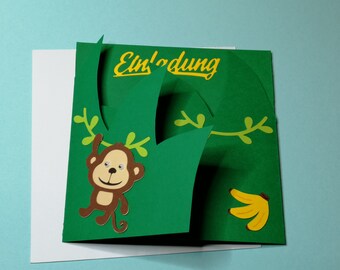 Einladungskarte Kindergeburtstag Dschungel Party Affe
