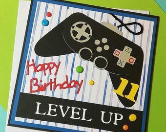 Geburtstagskarte mit Wunschzahl Gamepad " LEVEL UP "