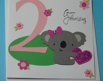 Birthday card for 2nd birthday Koala with desired name