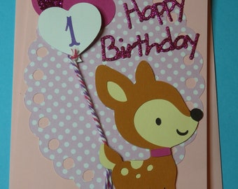 Geburtstagskarte zum 1. Geburtstag Rehkitz + Wunschname