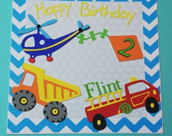 Geburtstagskarte zum  2. Geburtstag  mit Name  Wimmelbild  Fahrzeuge II