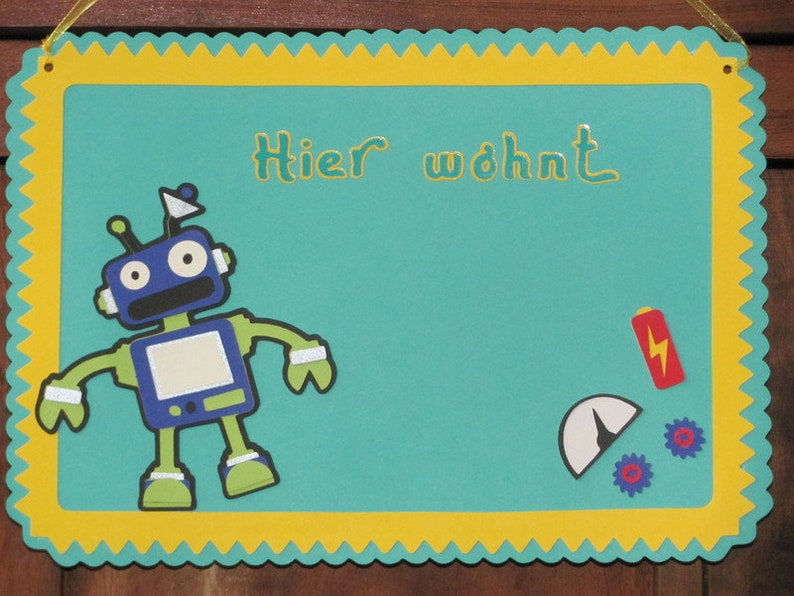 Kinderzimmer Türschild Roboter Wunschname Bild 1