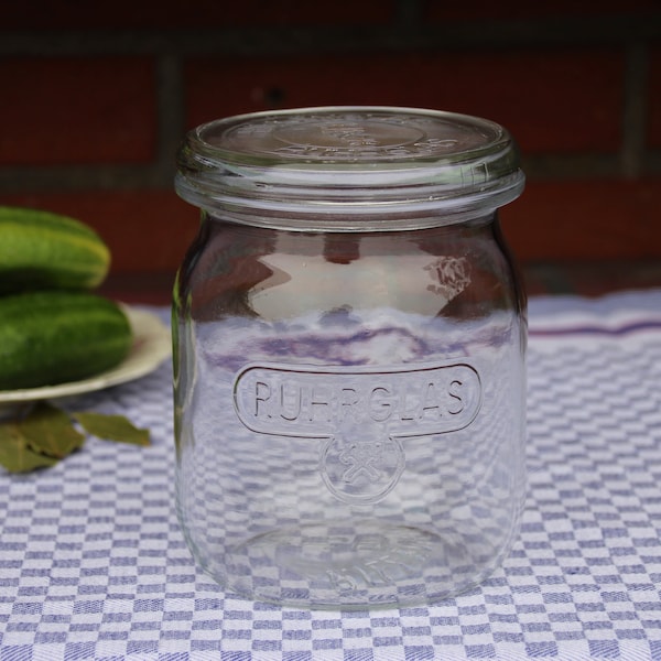 Vintage Einmachglas mit Deckel 1 Liter Ruhrglas Glas mit Prägung Vorratsglas Weckglas Rillenglas Einweckglas Einkochglas Dekoglas