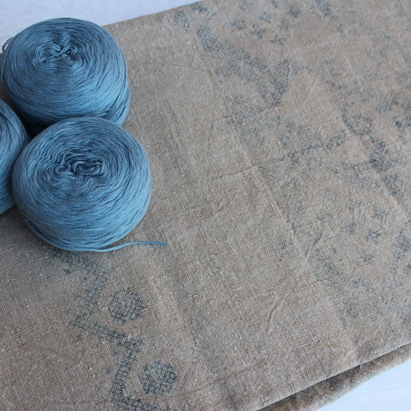 Vintage linen fabric piece burlap tablecloth rectangular + 3 tubers embroidery yarn blue cross stitch self-embroidering handmade embroidery DIY