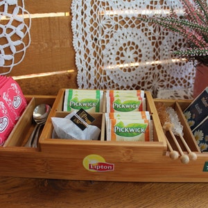 Vintage Tea Box Lipton Bamboo Wood Tea Bag Storage Box Drawer Insert Organizer Serving Aid Kitchen Organizer Wood Utensilo