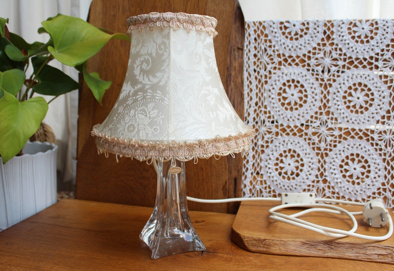 bedside lamp Table lamp with crystal glass base vintage table lamp with umbrella fabric shade bedroom lamp floor lamp