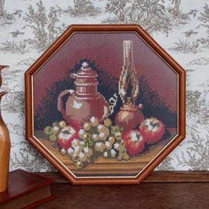 Imagem de bordado vintage, ponto cruz, bordado à mão, com moldura de madeira, emoldurado com tampa de vidro, imagem de parede, bordado, artesanato