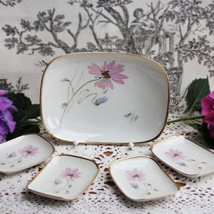Vintage Dessertteller Set PMR Jäger & Co Porzellan Anbietschalen Dessertschälchen Konfekt Teller Blumenmuster + Goldrand