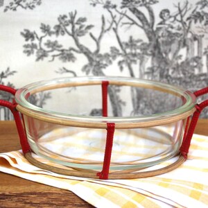 Vintage Backform Gratinform Auflaufform rund JENA Glas Öfen Form Glasschüssel mit Korbhalter
