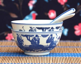 HH-CC Set Di 6 Ciotole In Porcellana Asiatica Blu E Bianco – Ciotole Per Riso In Ceramica, Decoro Tradizionale Cinese, Diametro 15,5 Cm, Qualità Garantita