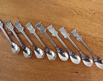 Vintage 8x collectible spoons coffee spoons decorative spoons coat of arms spoons with Dutch province coat of arms souvenir spoons souvenir spoon collection