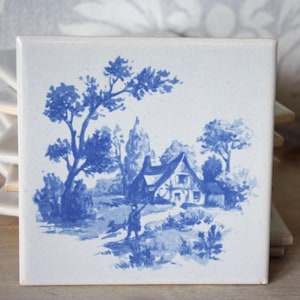 Vintage tiles wall tiles decorative tiles ceramic tiles white-blue 10.8 cm x 10.8 cm remaining stock craft supplies creative supplies