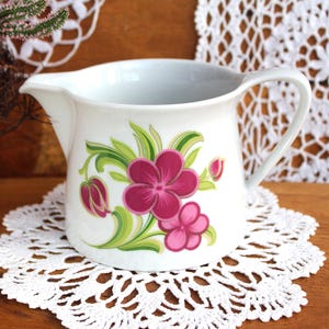 Milk jug milk pitcher fine ceramic white with floral pattern pink-pink-green vintage jug jug handle jug