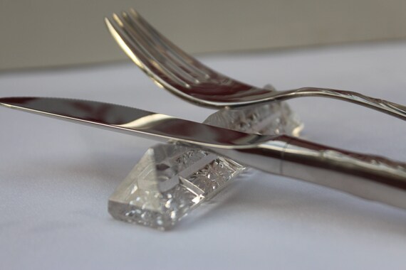 Set Of 9 Vintage Cutlery Benches Crystal Glass Cutlery Tray Etsy