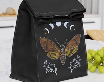 Death Head Moth Moon Lunch bag | Witchy Lunch Bag | Gothic Lunch Bag | Fabric Lunch Bag | Dark Academia Lunch Bag | Tarot Aesthetic Bag