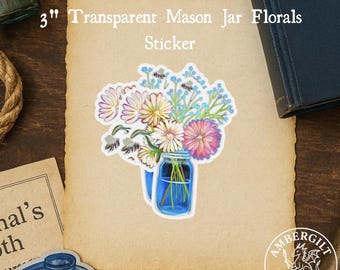 Wildflower Mason Jar Sticker: Cottagecore Floral Decal, Waterproof