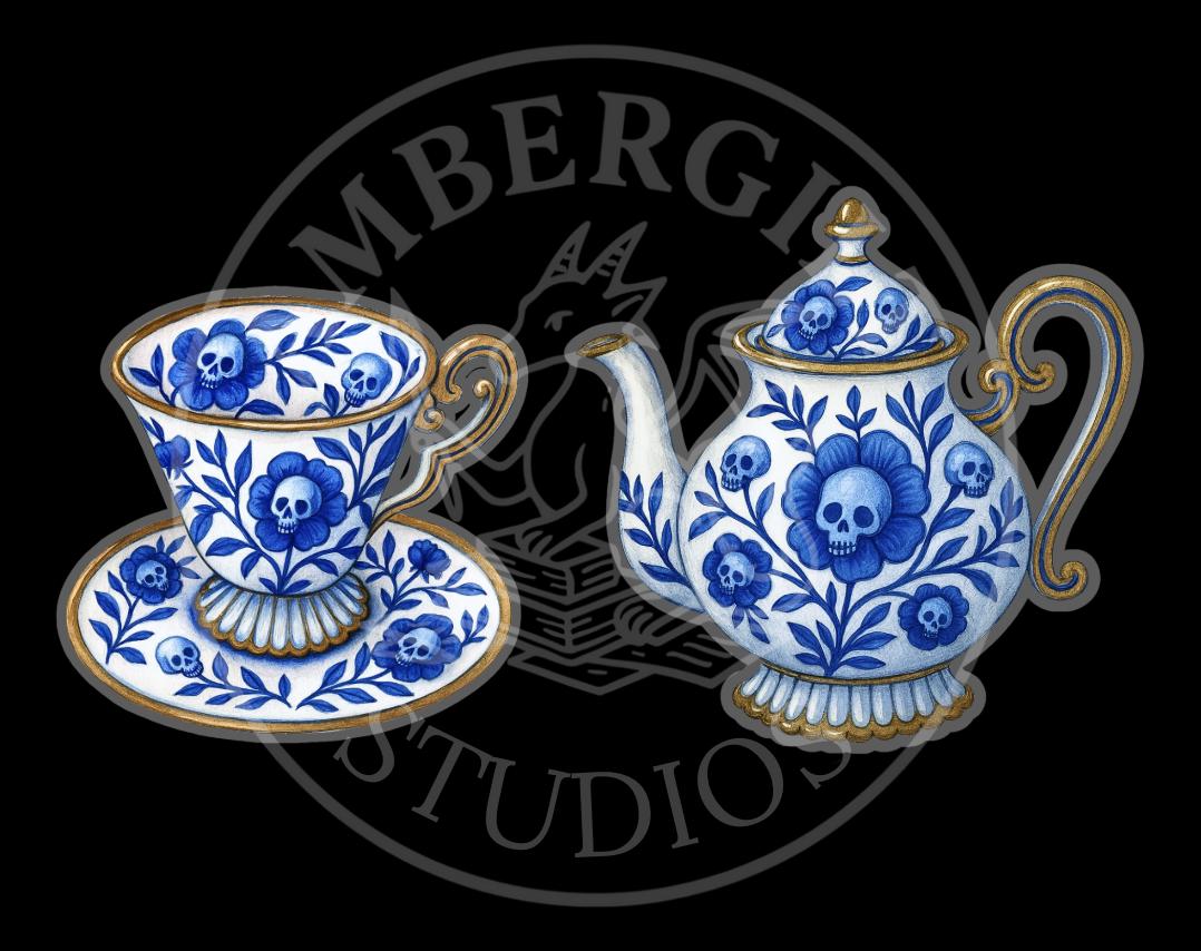 Delft Blue Skull Tea Stickers: Gothic Cottagecore Teacup & Teapot - Etsy