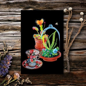 Mini impression de thé sorcier | 4x6" Original Artwork Print | Dark Academia | Dark Cottagecore Postcard Print | Gothique Floral Original Art