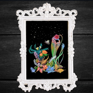 Mini impression jardin gothique | Impression d'oeuvres d'art originales 4 x 6" | Universités sombres | Impression de cartes postales Cottagecore sombres | Art original floral gothique