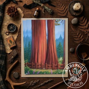 Sequoia Tree Print | 5x7&quot; Redwood Forest Wall Art | National Park Nature Illustration | Woodland Home Decor | Gift for Hiker | Tree Lover