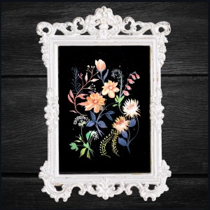 Gotische bloemen miniprint | 4 x 6" originele artwork print | Donkere Academia | Donkere Cottagecore ansichtkaartafdrukken | Gotische bloemen originele kunst
