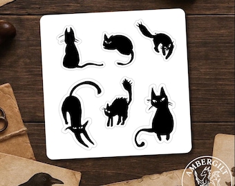Gothic Cottagecore Black Cat Sticker Sheet: Hand-Painted Matte Vinyl