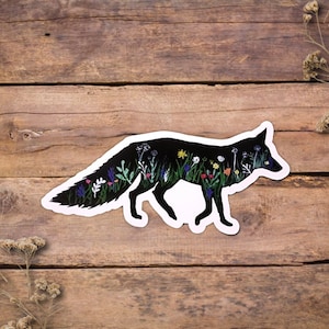 Sticker renard des bois | autocollant de fleurs sauvages | Sticker renard floral | Renard de Yosemite | Camping éphémère | Sticker imperméable | Autocollant en vinyle