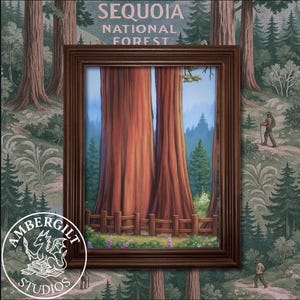 Sequoia Tree Print | 8x10&quot; Redwood Forest Wall Art | National Park Nature Illustration | Woodland Home Decor | Gift for Hiker | Tree Lover