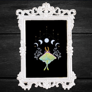 Luna Moth Mini Print / Stampa di opere d'arte originali 4x6" / Dark Academia / Dark Cottagecore Postcard Print / Gothic Original Art