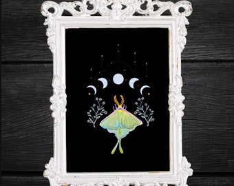 Luna Moth Mini Print: Gothic Dark Academia Art Postcard (4x6&quot;)