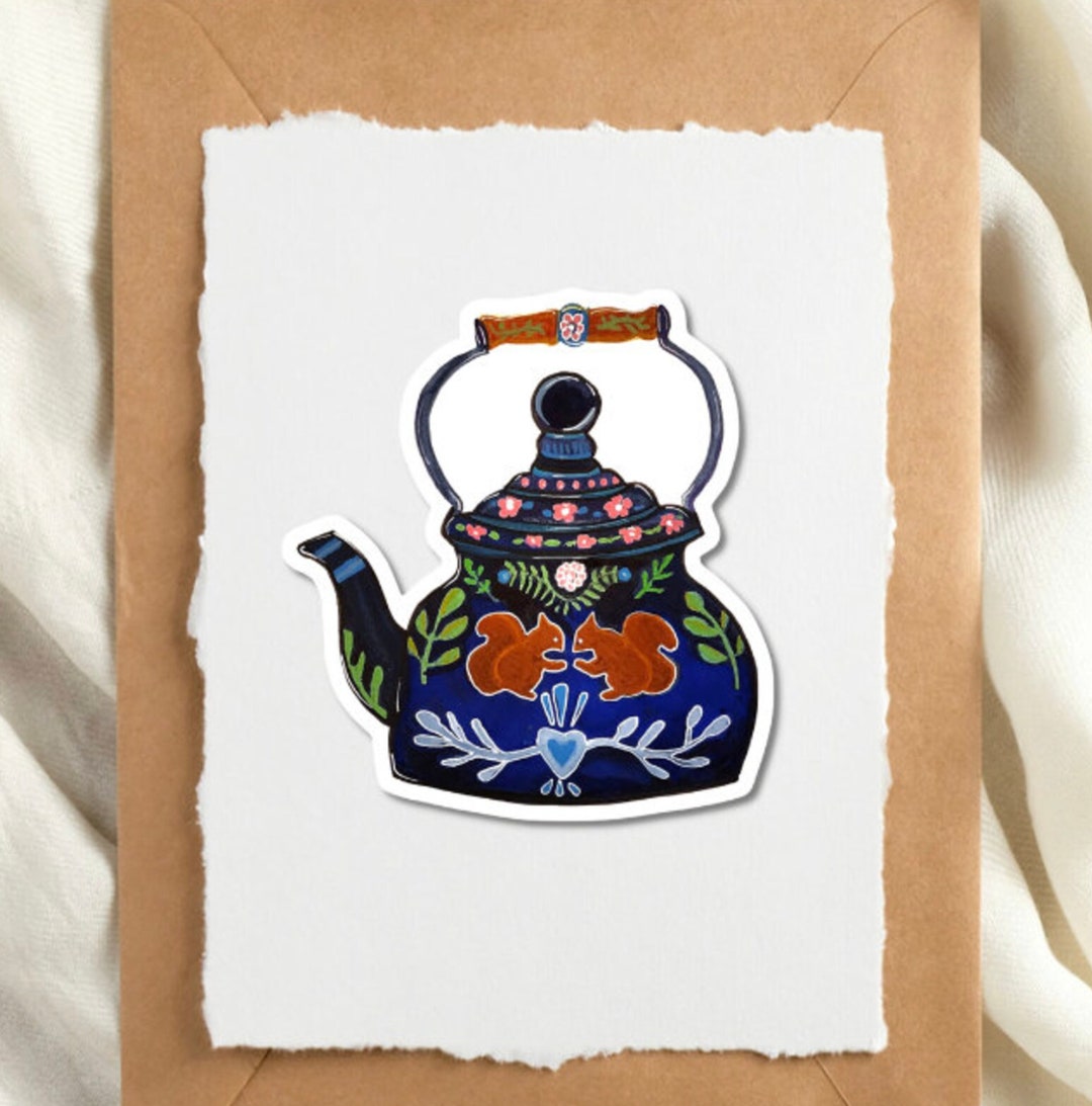 Folk Art Tea Kettle Sticker: Waterproof Vinyl, Norwegian Theme - Etsy