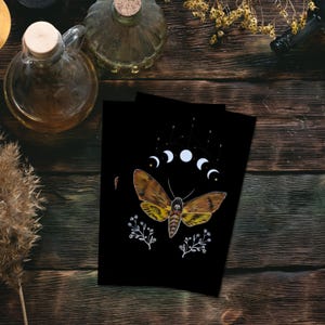 Mini impression papillon de nuit tête de mort | Impression d'oeuvres d'art originales 4 x 6" | Académie sombre | Impression de carte postale Cottagecore sombre | Art original gothique | Boho sombre