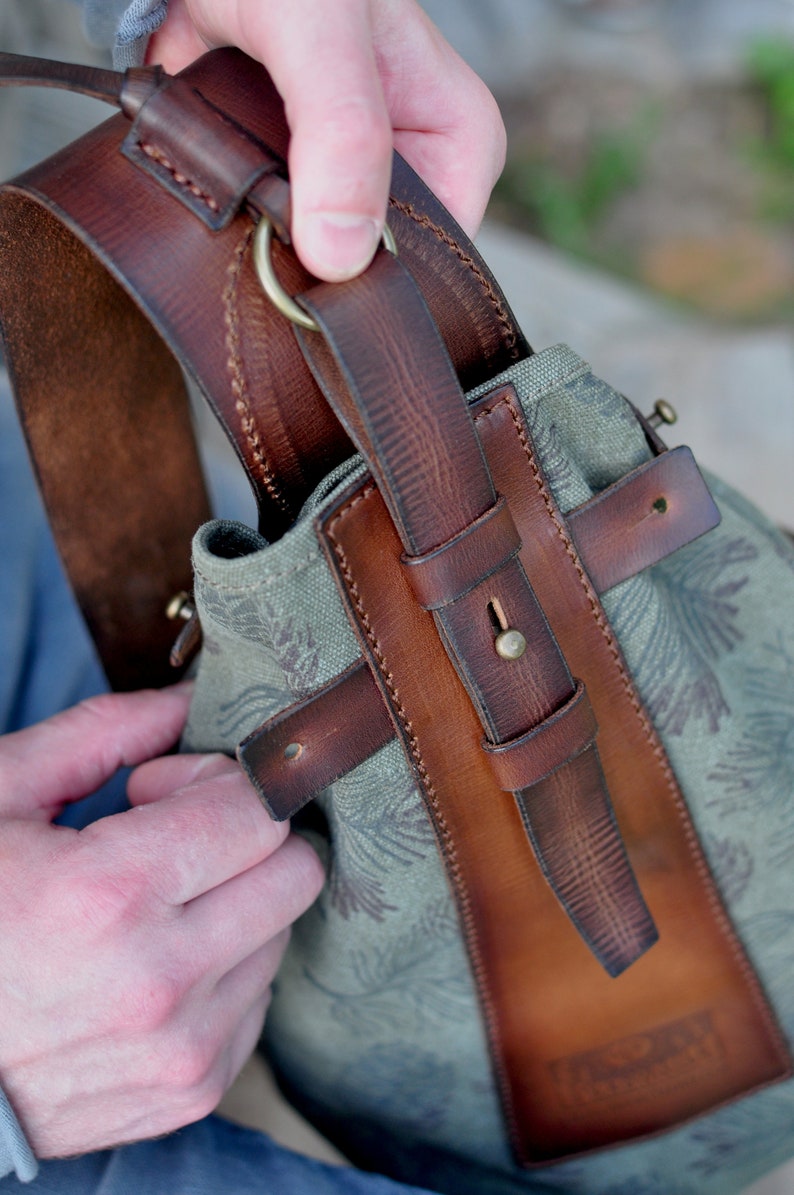 Sling Backpack Leather Canvas Backpack Bag crossbody Women Etsy