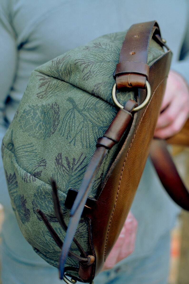 Sling Backpack Leather Canvas Backpack Bag crossbody Women Etsy