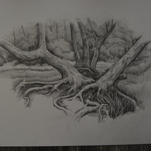 Original Landscape Drawing Desert Tree Nature Art Etsy