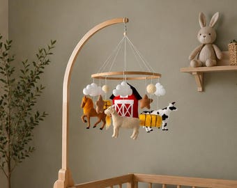 Mobilny ranczo z krową, koniem, owcą i kozą. Dekoracja pokoju dziecięcego ze zwierzętami gospodarskimi. Prezenty dla noworodków. Upominki na baby shower. Prezent dla młodej mamy, ciąża.