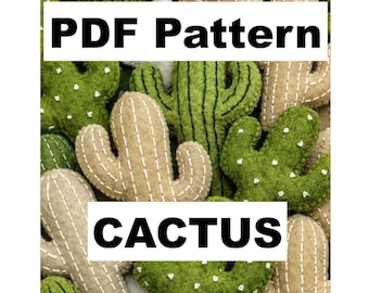 Wzór PDF na kaktusa. Zabawka z filcu w stylu western DIY. Samouczek szycia: ręcznie robiona dekoracja do pokoju dziecięcego w stylu pustynnym.