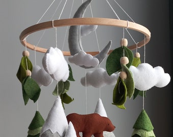 Mountains Baby Mobile Woodland mobile Bear nursery baby mobile Forest baby cat mobile Neutral crib baby mobile