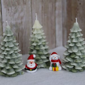 Beeswax Small Frosted Tree Candles, x2 or x 3, Green, White Beeswax, Christmas, Fir Tree Candles, Winter