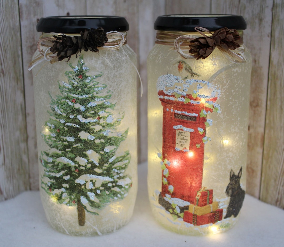 Christmas Light up Jar, Winter Illuminated Jar, Shadow Jar, Christmas