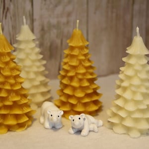 Small Beeswax Tree Candles x2 or x3, White Beeswax, Yellow Beeswax, Christmas, Winter, Gift Candle, Secret Santa Gift