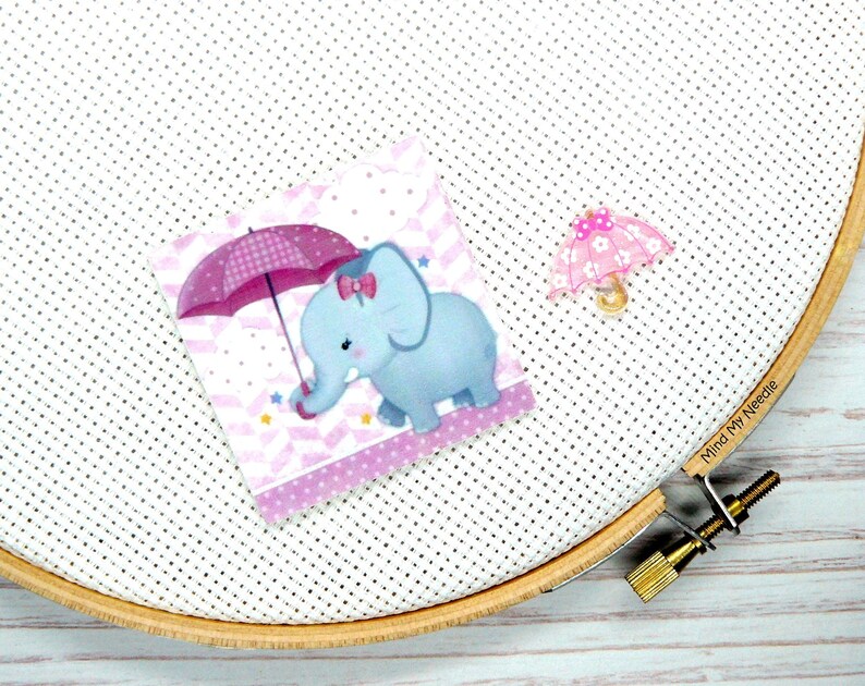 Cover Minder Magnet for Cross Stitch Elephant With Umbrella Needleminder Sewing Needle Minder Quilting Needlepoint Embroidery
