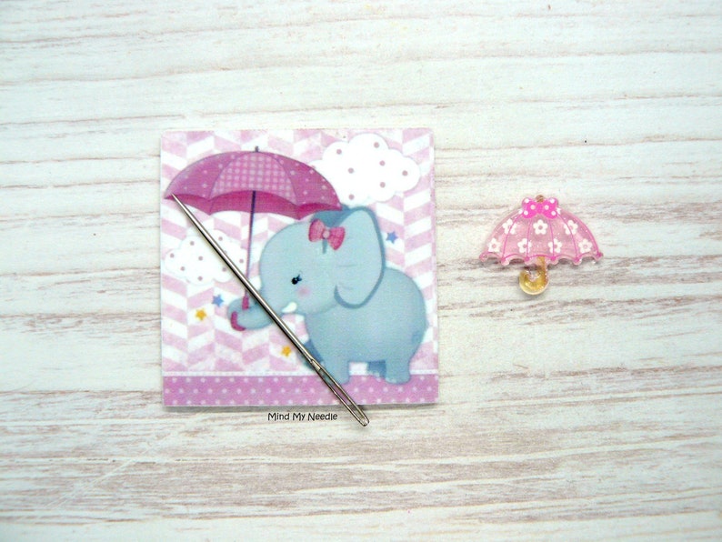 Cover Minder Magnet for Cross Stitch Elephant With Umbrella Needleminder Sewing Needle Minder Quilting Needlepoint Embroidery